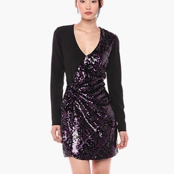 Parker becca surplice purple sequin mini dress, 6 - Picture 1 of 10